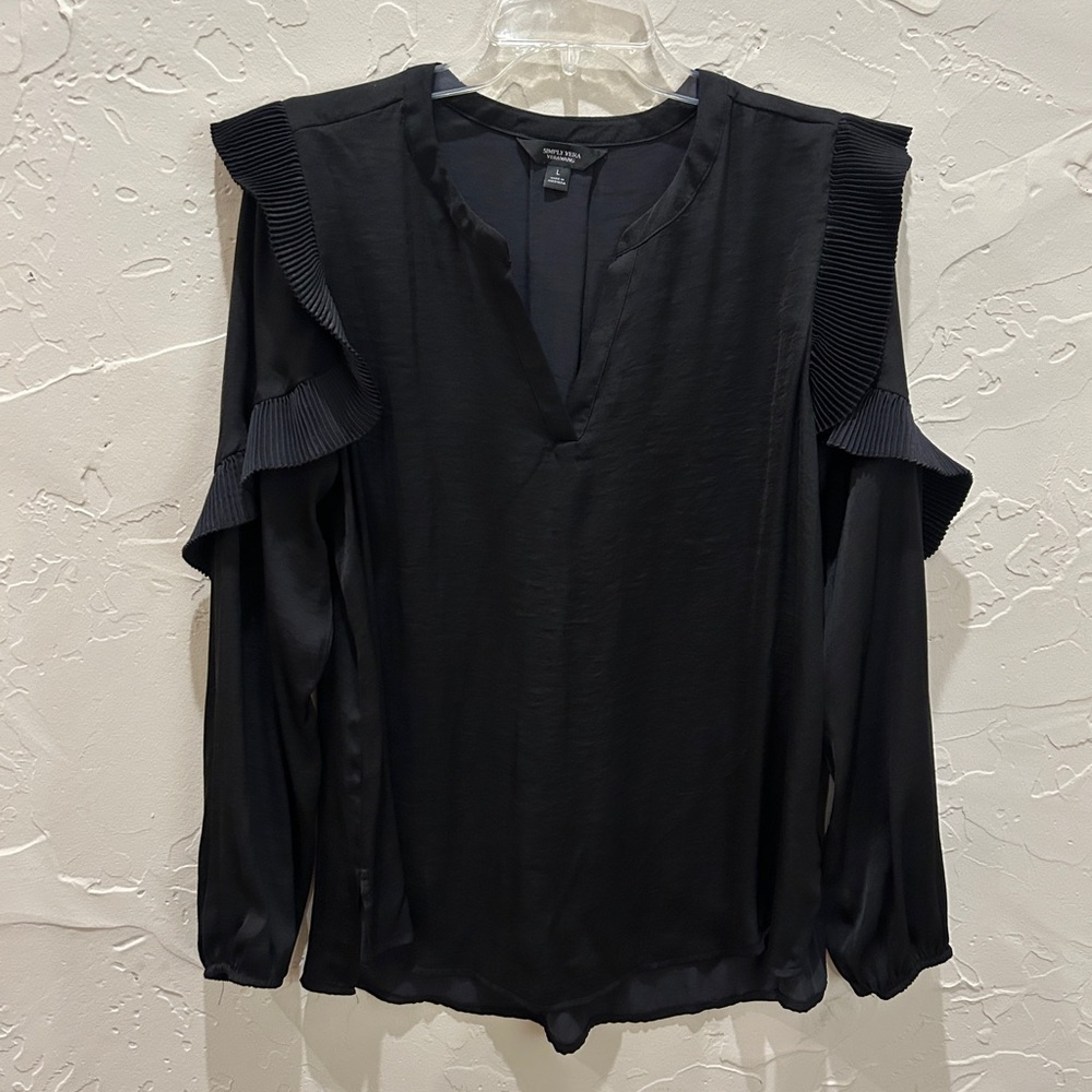 Simply Vera Vera Wang Black Ruffle Long Sleeve Blouse Size Large